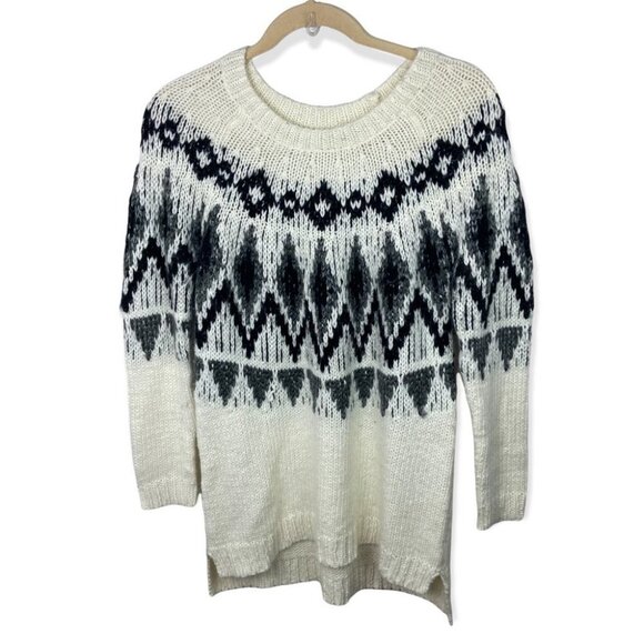 Fairisle Alpaca Blend Chunky‎ Knit Sweater Tunic Oversize White Black Nordic XXL - Picture 8 of 8